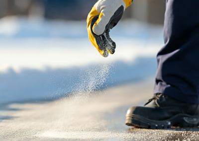 De-icing a sidewalk in Dallas, Texas during a winter storm.